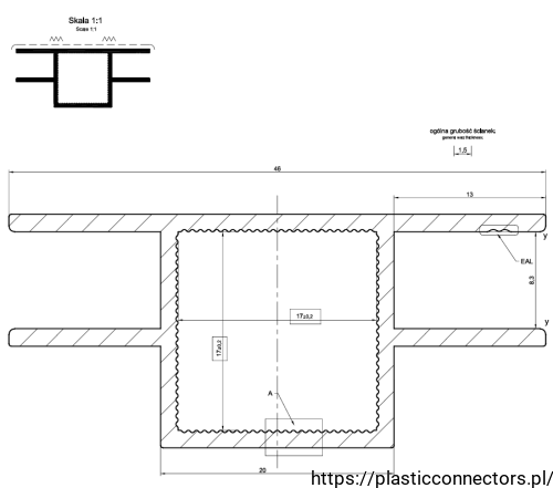 Aluminium-Spezialprofil, Quadratrohr + 2U gerade, 20x20x1,5 mm