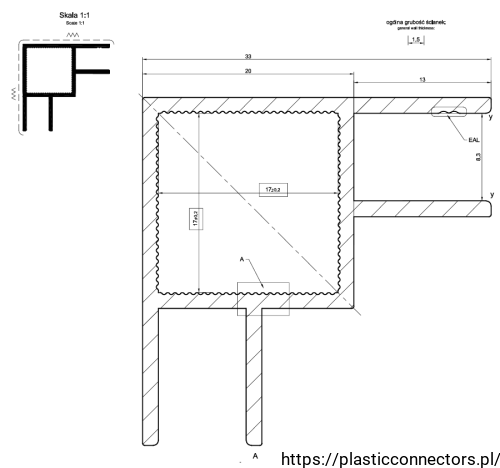 Aluminium-Spezialprofil, Quadratrohr + 2U Ecke, 20x20x1,5 mm