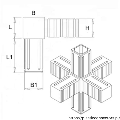 Kunststoff-Verbinder 3D6 V30 MS technische Zeichnung