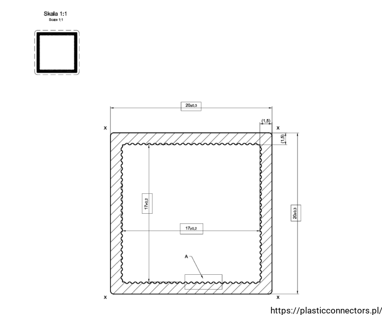 Spezial-Aluminiumprofil, Quadratrohr, 20x20x1,5