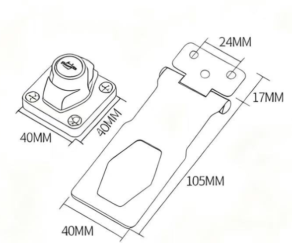 Technische Zeichnung Riegelschloss Edelstahl SUS 304 105x40mm