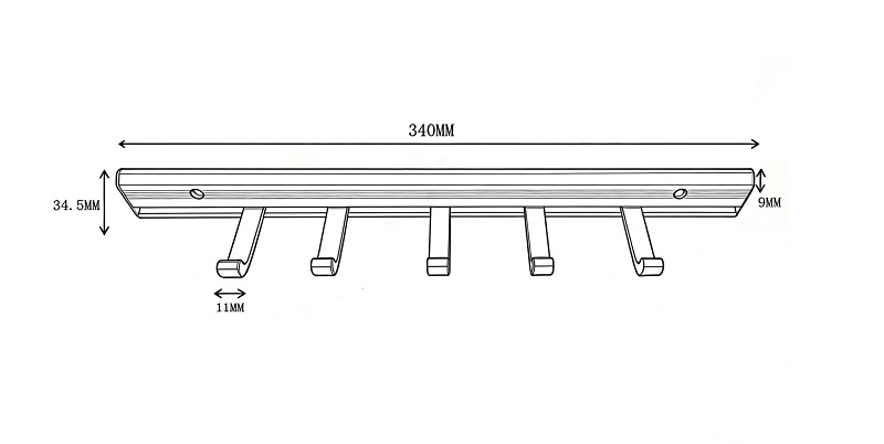 Abmessungen verstellbare Aluminium Hakenleiste 340mm